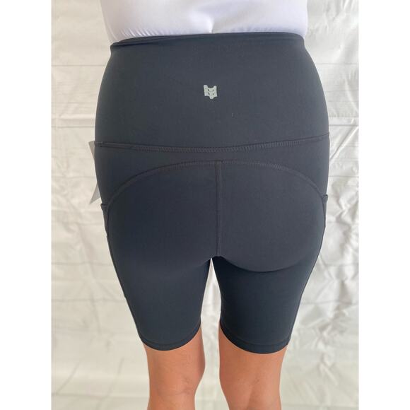 Ododos Women's X-SMALL High Waist Black Bikers Shorts Zipper Media Pocket NWT - Picture 3 of 8